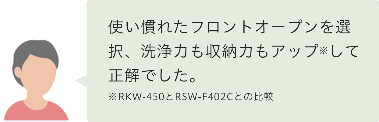 使い慣れたフロントオープンを選択、洗浄力も収納力もアップして正解でした。